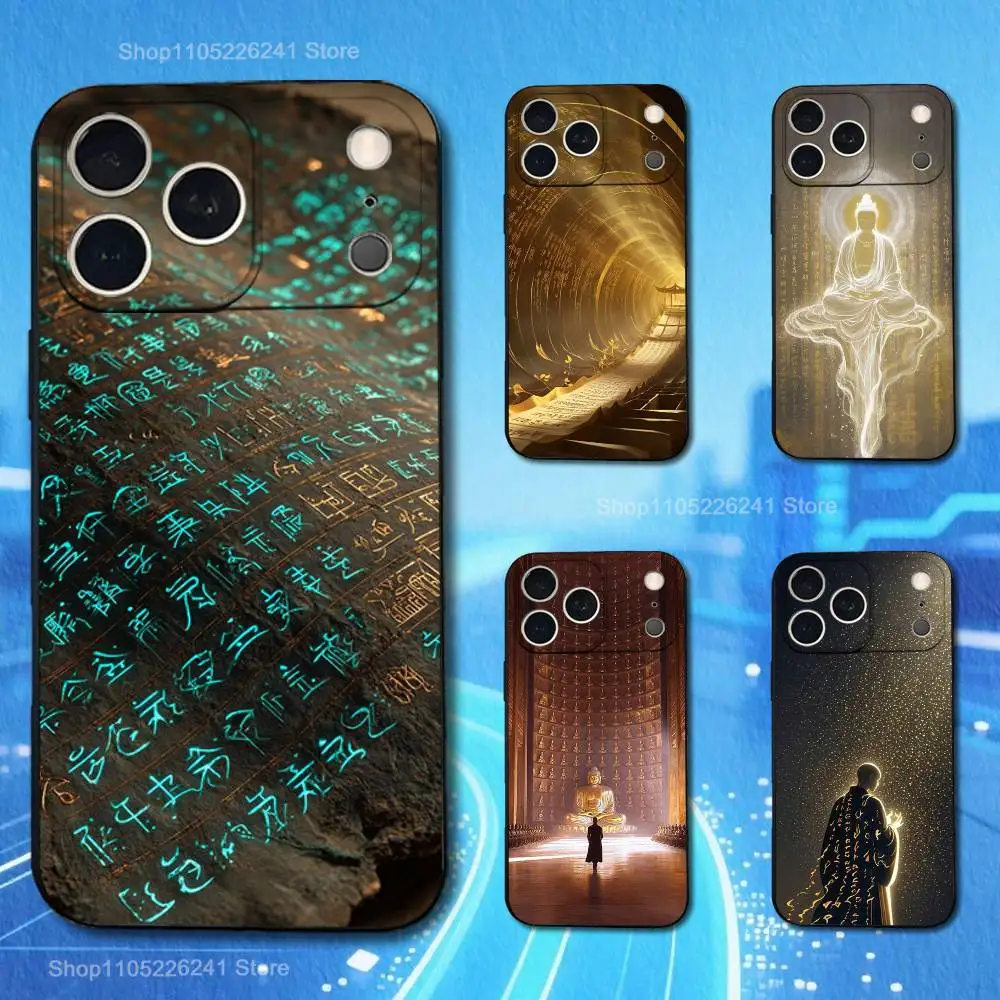 

Buddhist Art Scriptures For iPhone 13,16,11,14,17,12,15,Plus,Pro Max,XS,X,XR,SE,Mini,8,7,Phone Case Soft Silicone Black