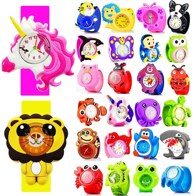 Cartoon Children Watches Kindergarten Student Clock Baby Learn Time Toy 1-15 Years Old Kids Slap Watches Christmas Gift