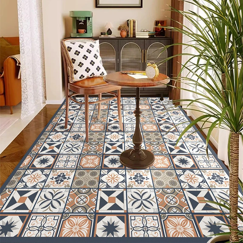 

Balcony Waterproof Floor Mat Large Size Pvc Leather Anti-slip Carpet American Retro Home Decoration Rug for Kitchen Floor Mat