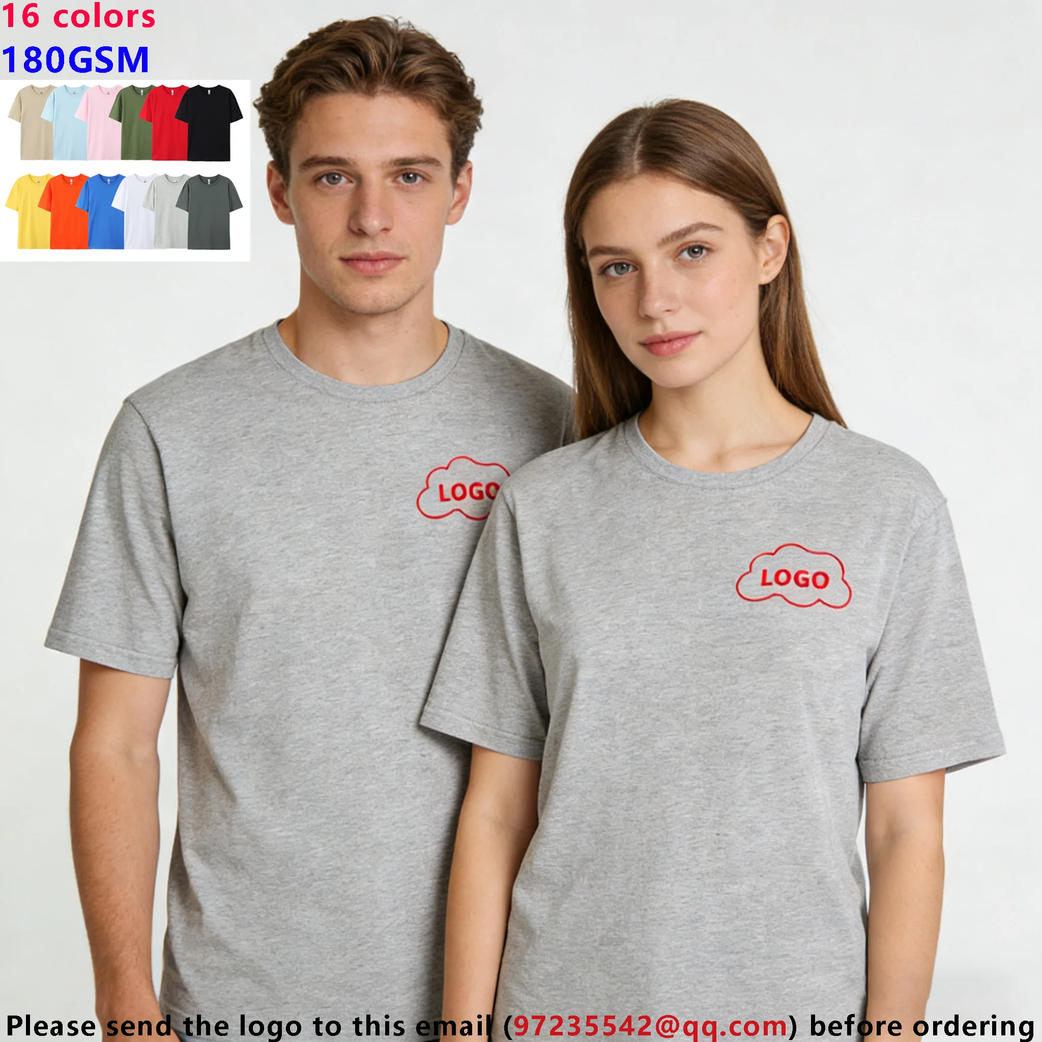 Custom 180GSM 100% Cotton Unisex T-Shirts - Add Your Logo/Photo/Slogan, Medium Thickness for Year-Round Wear