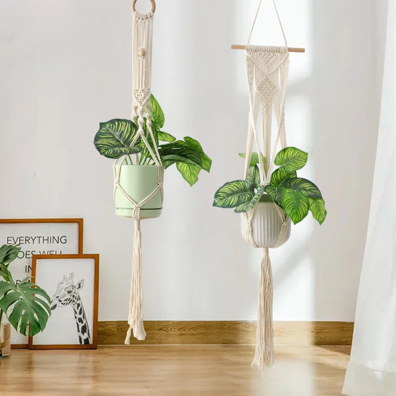 Garden Plant Hanging Basket Cotton Rope Hanger Plant Flower Basket Pot Planter Hanger Handmade Macrame Pot Pocket Home Decor 1pc