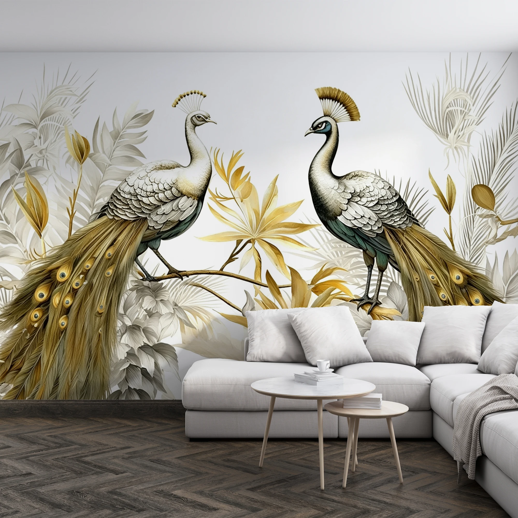 Golden Peacock Tropical Leaf Mural Custom Wallpaper Living Room Bedroom Background Wall Home Decor
