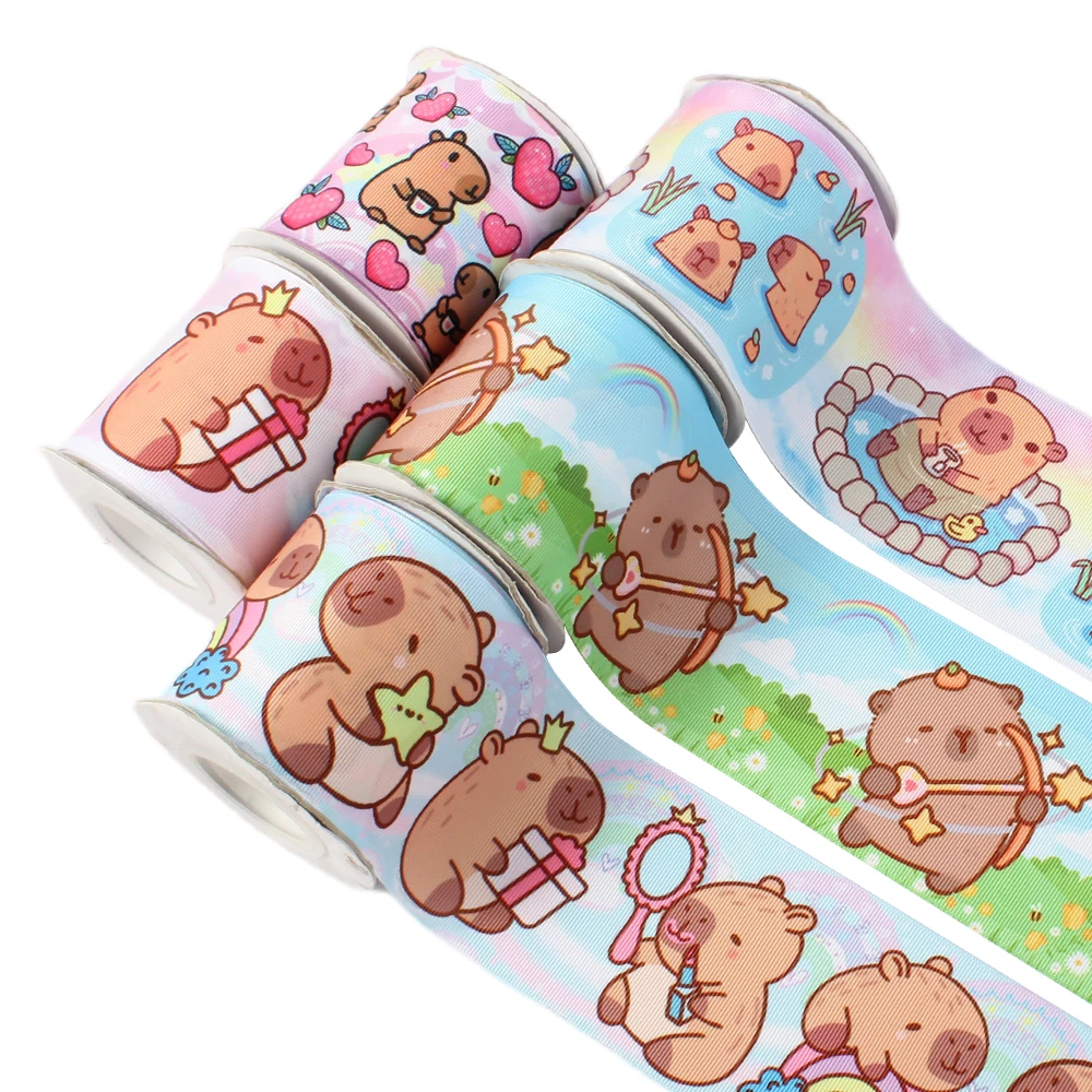 

(5yards) Capybara Ribbons Printed Animal Cartoon Grosgrain Ribbon for craft supplies diy handmade materials