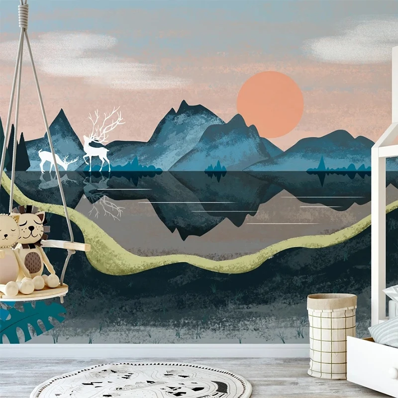 Custom Mural Wallpaper Modern Retro 3D Forest Elk Children's Room Background Wall Painting Papel De Parede Papel De Parede Art