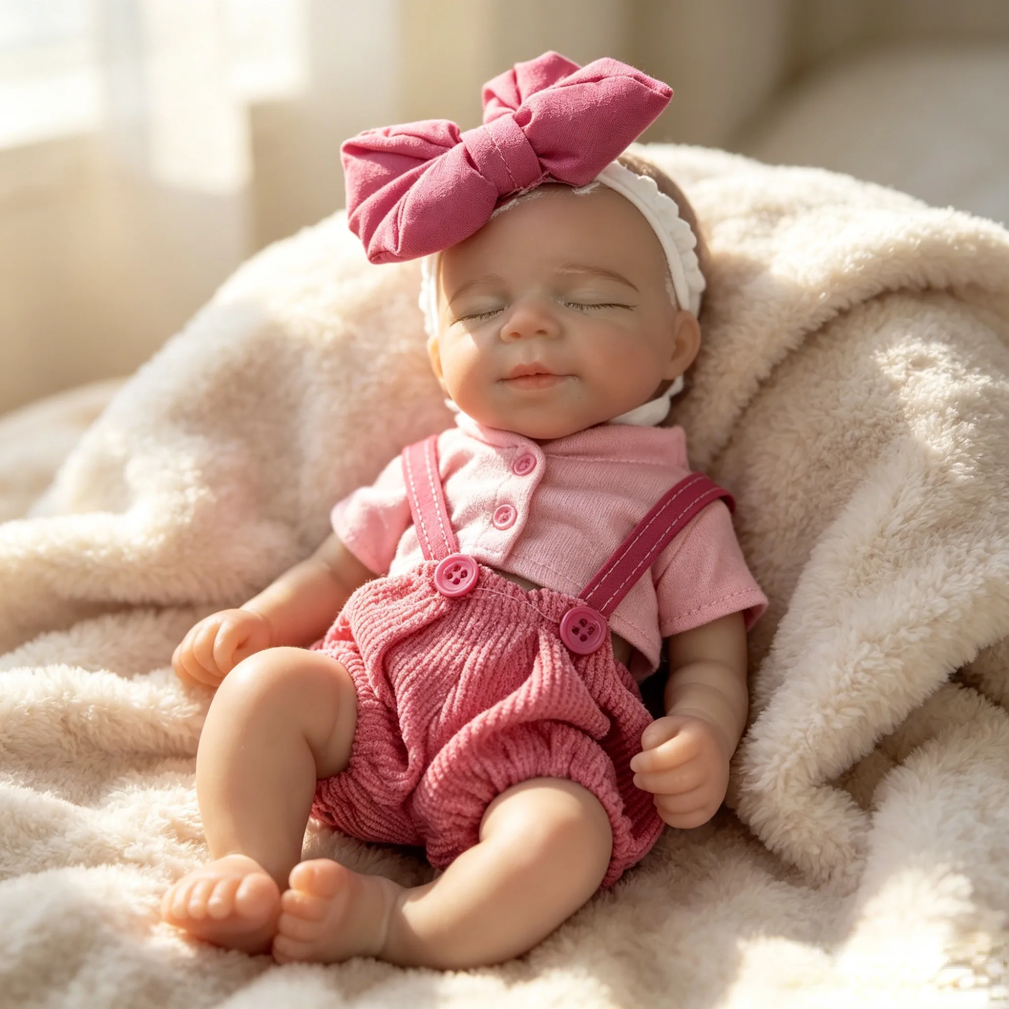 

13Inch Full Body Solid Silicone Reborn Baby Girl Doll Lifelike Hand Painted Newborn Bebe, Soft Washable Collectible Art Toy