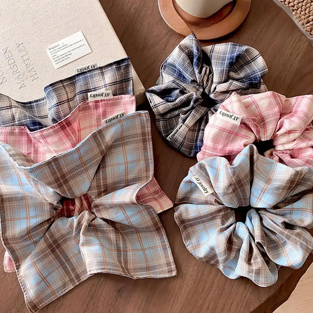 

Retro Plaid Square Large Intestine Elastic Hair Band for Women Niche Design Scarf hair ties Ponytail Holder Hair Accessories