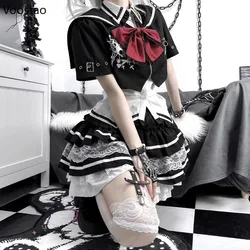 Harajuku Gothic Lolita Skirt Sets Women Y2k Punk White Shirt Short Blazer Lace Ruffles Cake Skirts 3 Piece Set Girls Kawaii Suit