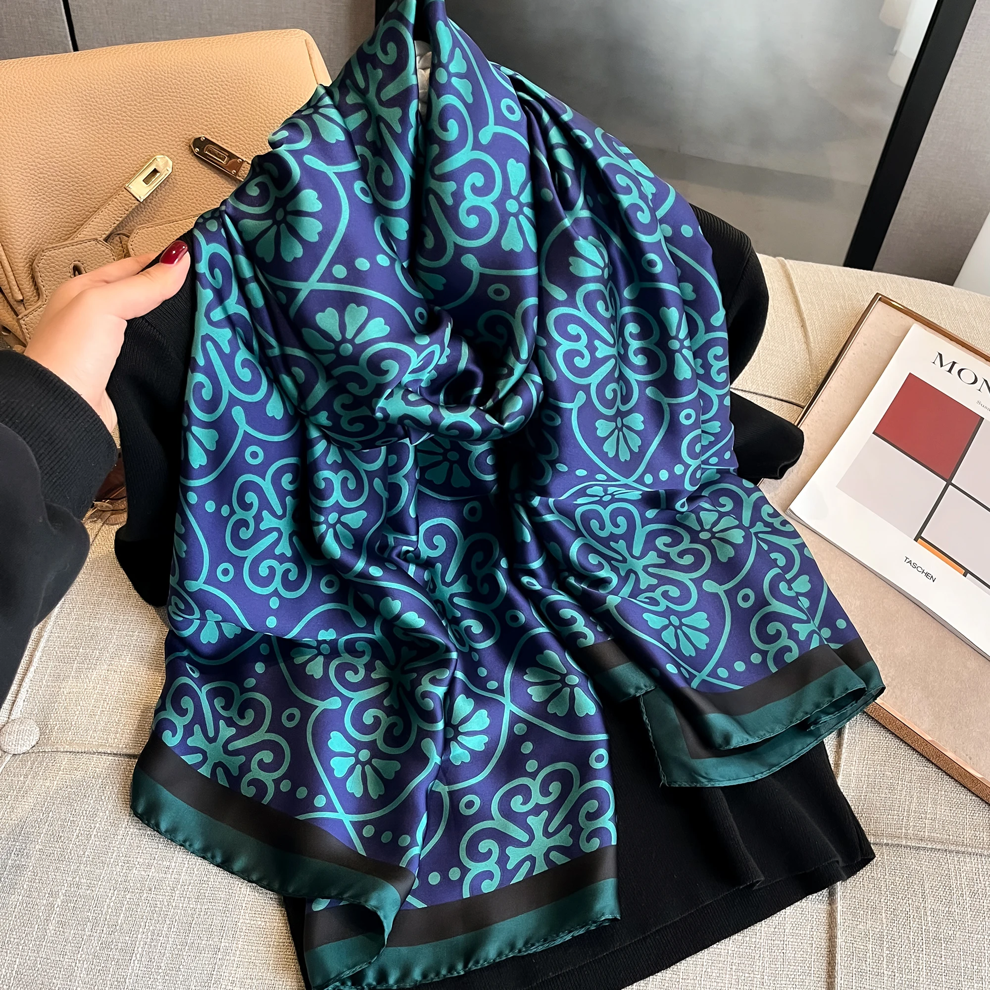 Spring Scarf Women\'s Luxury Design Scarf Silk Smooth Scarf Soft Muslim Headband Shawl Beach 90x180cm