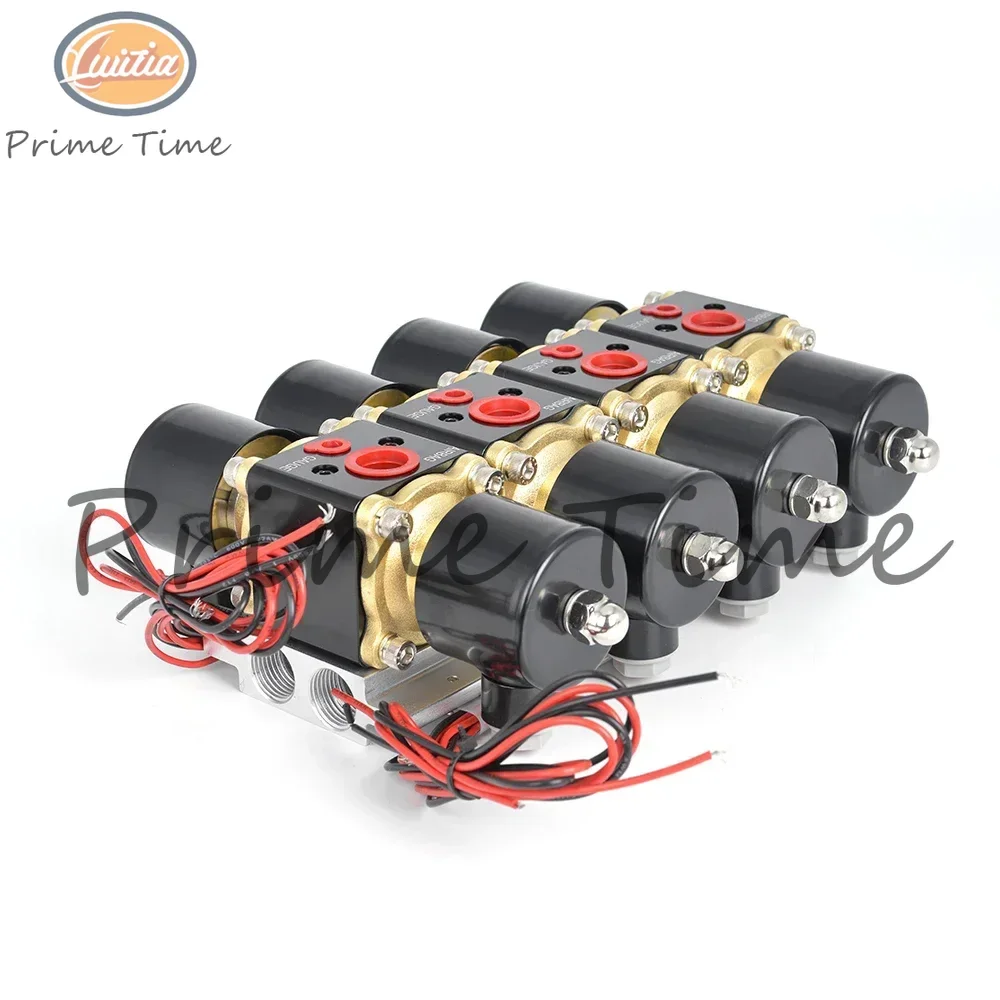 Universal DC12V 200PSI 4F High Flow Rate Air Solenoid Valve Manifold Automotive Air Suspension