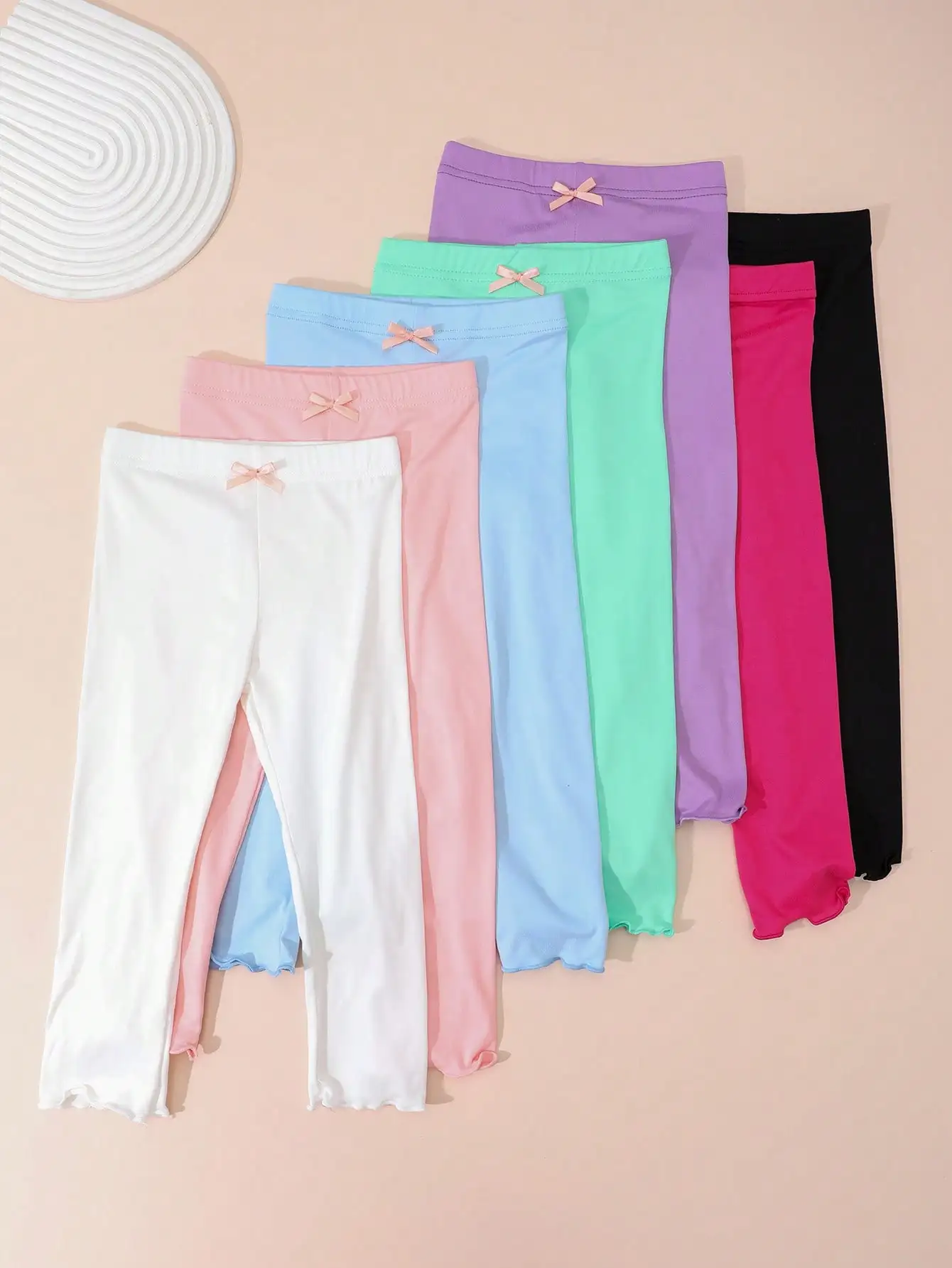 7Pcs Children Polyester Spandex Leggings, Breathable Elastic Waist Solid Color Trousers for Toddler Kids 2-11Y Casual Home Wear