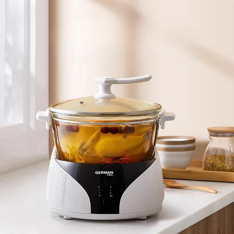 Panela elétrica para guisado, copo doméstico à prova de água, sopa automática, panela lenta de vidro, panela elétrica, eletrodomésticos