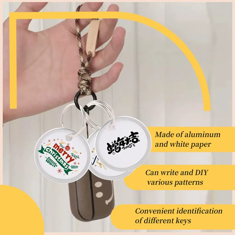 แท็กขอบโลหะ แท็กคีย์ แท็กกระดาษกลมพร้อมวงแหวนโลหะสําหรับกุญแจรถและกุญแจประตู