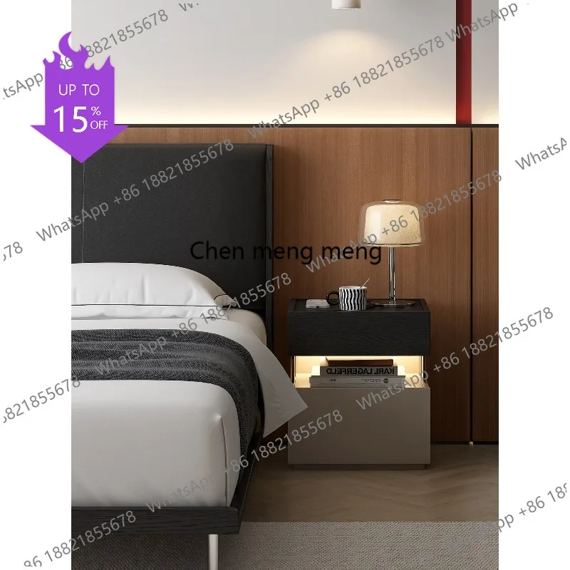 

Smt51 Minimalist solid wood bedside table master bedroom atmosphere black bedside locker with password lock bedside table