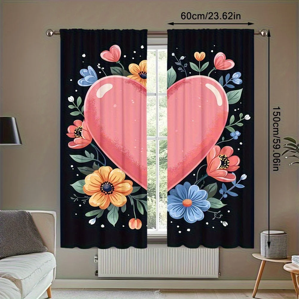 curtainSet of 2 Decorative Heart And Floral Curtains for Doorways. Functional Design Ideal for Bedrooms, Living Rooms, Kitchens