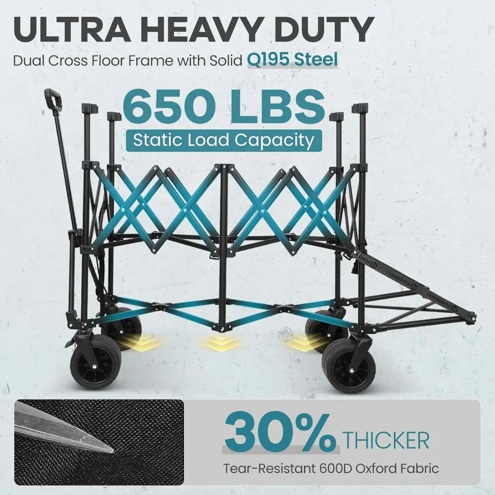 عربة ذات طابقين قابلة للطي 660L XXL مع موسع عالي، عجلات لجميع التضاريس للتخييم، معدات رياضية، للاستخدام المنزلي