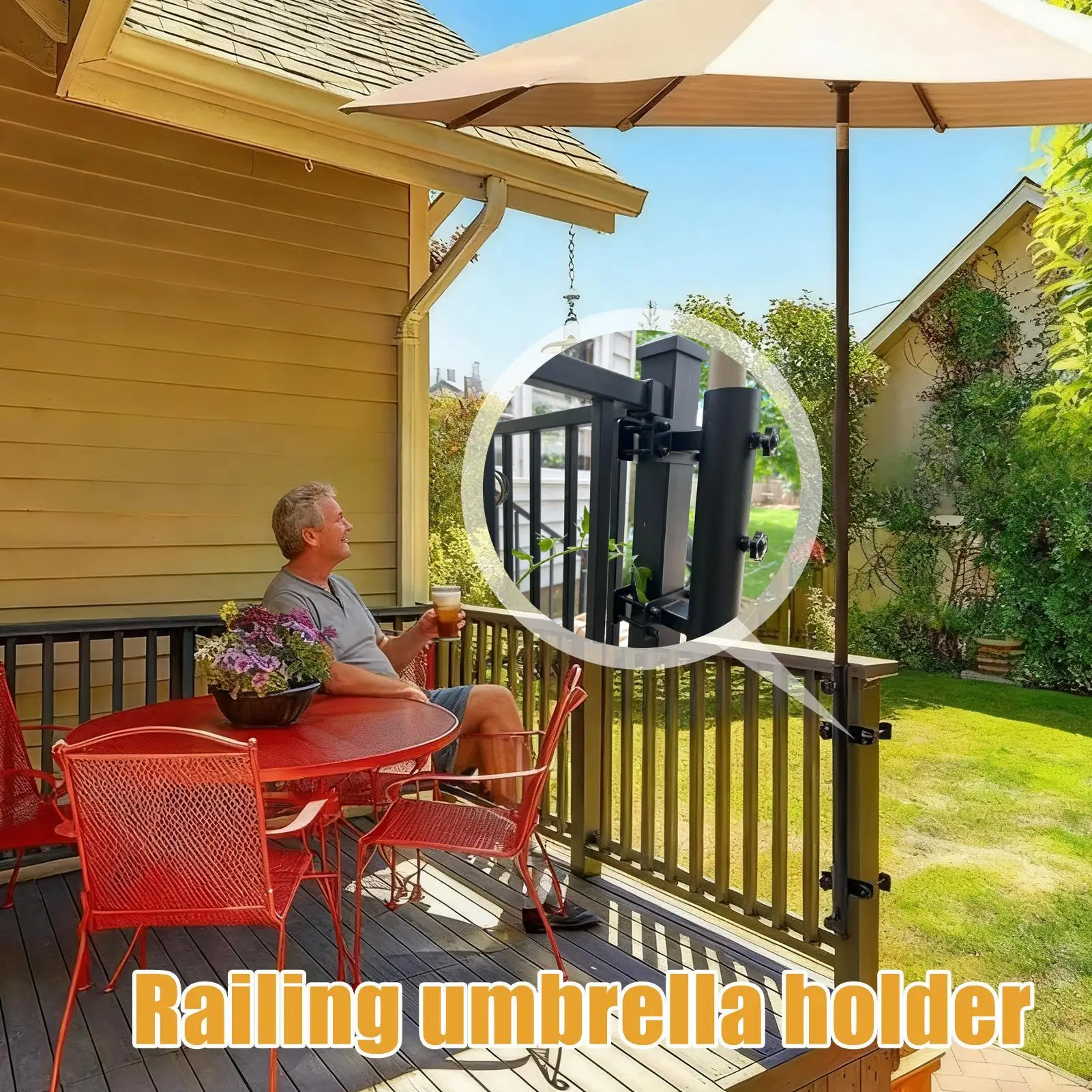 Deck Umbrella Holder Adjustable Rust-Resistant Parasol Stand Bracket Deck Railing Umbrella Holder For Pole Fence Outdoor