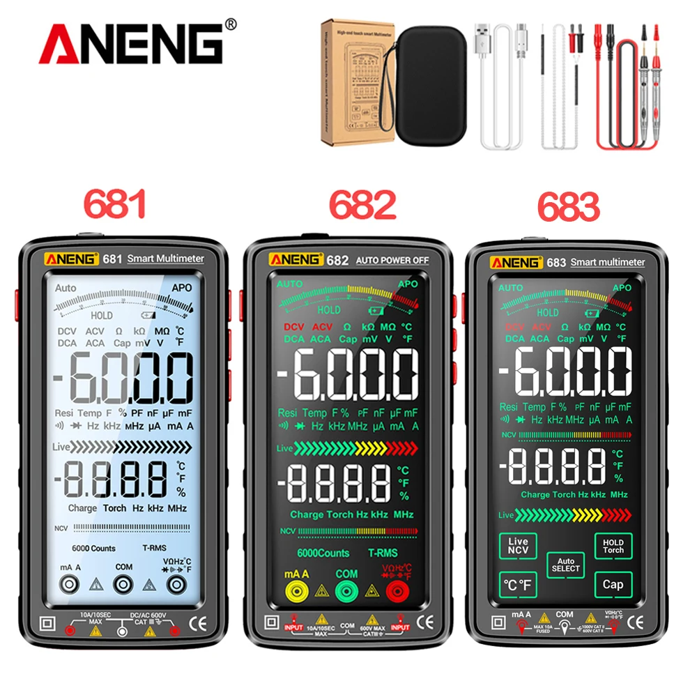 ANENG 681/682/683 Smart Rechargeable Multimeter AC/DC Voltage Tester Current Meter Professional Capacitor Electrician Tools