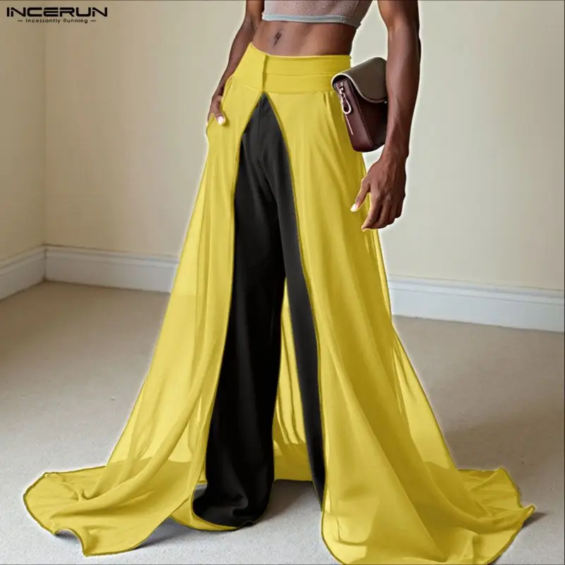 INCERUN الرجال السراويل شبكة المرقعة مرونة الخصر ركض غير النظامية السراويل الرجال الشارع الشهير موضة السراويل الطويلة غير رسمية شخصية #2