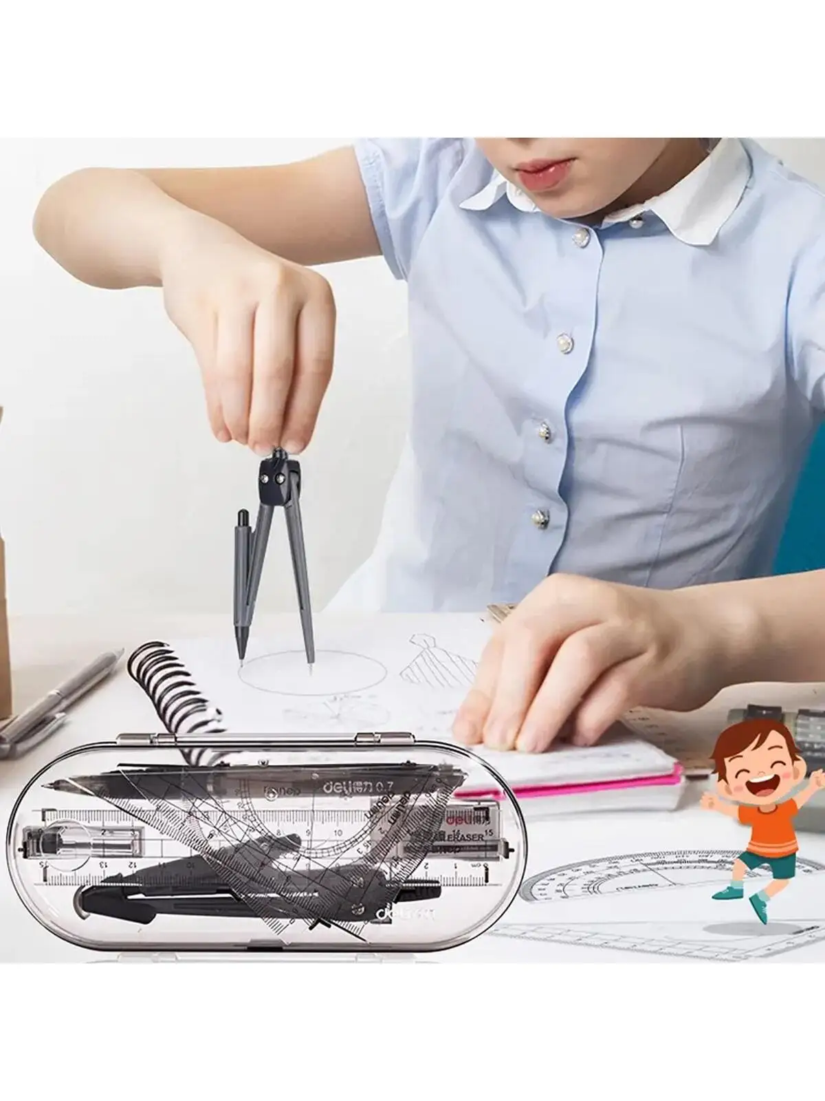 طقم بوصلة ومسطرة ديلي ، مجهز بمنقلة ، في من الرصاص ، قلم رصاص آلي ، 8 * *