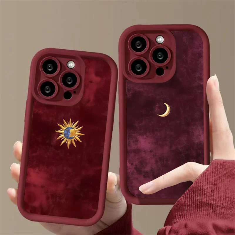 Minimalistisches Sonne-Mond-Muster Silikon-Handyhülle für iPhone 17 16 15 14 13 12 11 Pro Max 17 Air 16E XS X XR 7 8 Plus Weiche Schutzhülle