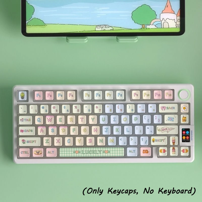 

Luckly Keycaps Kawaii Pattern Four-Sided Side-Transparent Keycap 122 Keys PBT OEM Height Keycaps Set for Mechanical Keyboard