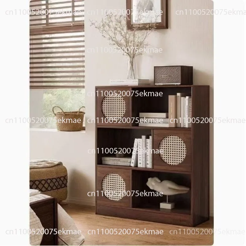 Wood Rattan Door Bookcase Floor-to-wall Locker Modern Simple Home Combination Cabinet Bookshelf Lattice Cabinet
