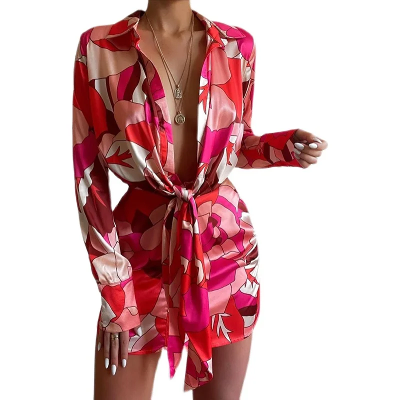 Sexy bloemenprint lang Sve irt Dr Koreaanse Sle hoge taille A-lijn rok enkele knoopsluiting woon-werkvriendelijke dames...