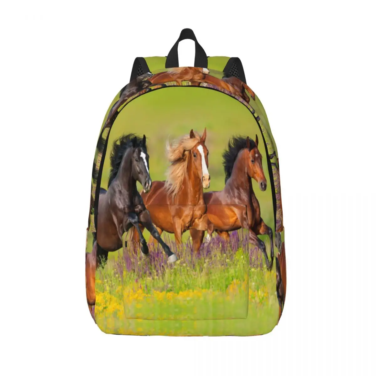 Horse Running Flower Meadow Backpack Middle High College School Student Galloping Animal Lovers Bookbag Teens Daypack Durable