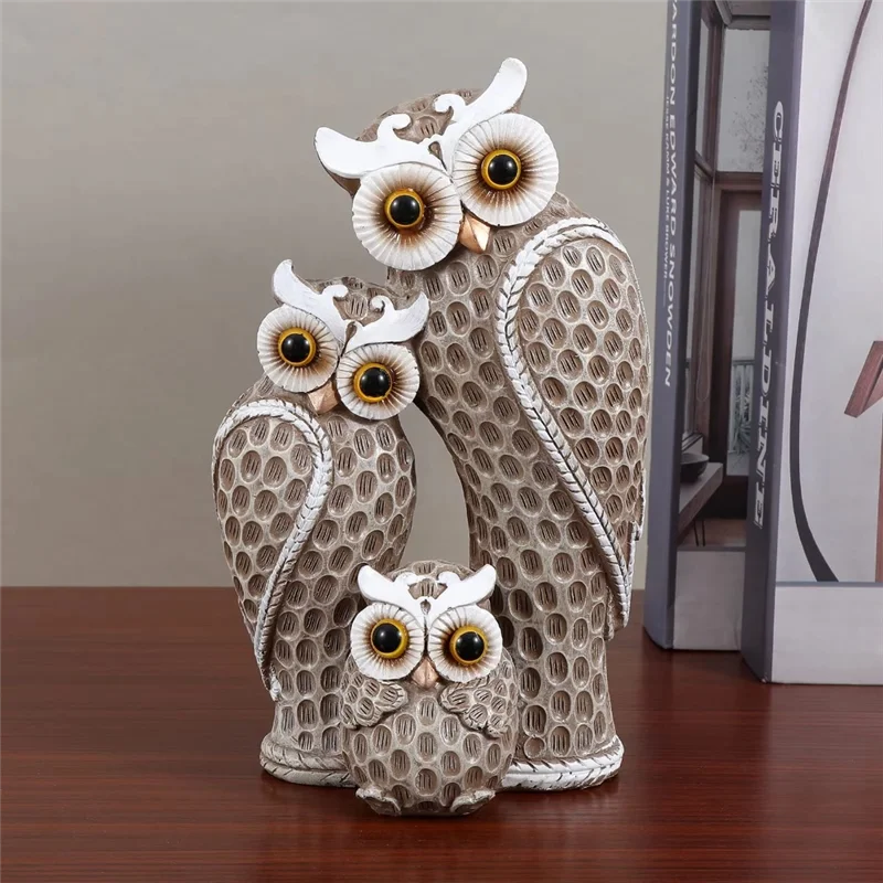 

ABKU-Owl Decorative Statue Sculpture Shelf Decor Figurine Cute Family Of Three Owl Figurines Resin Bird Sculptures Owl Decor