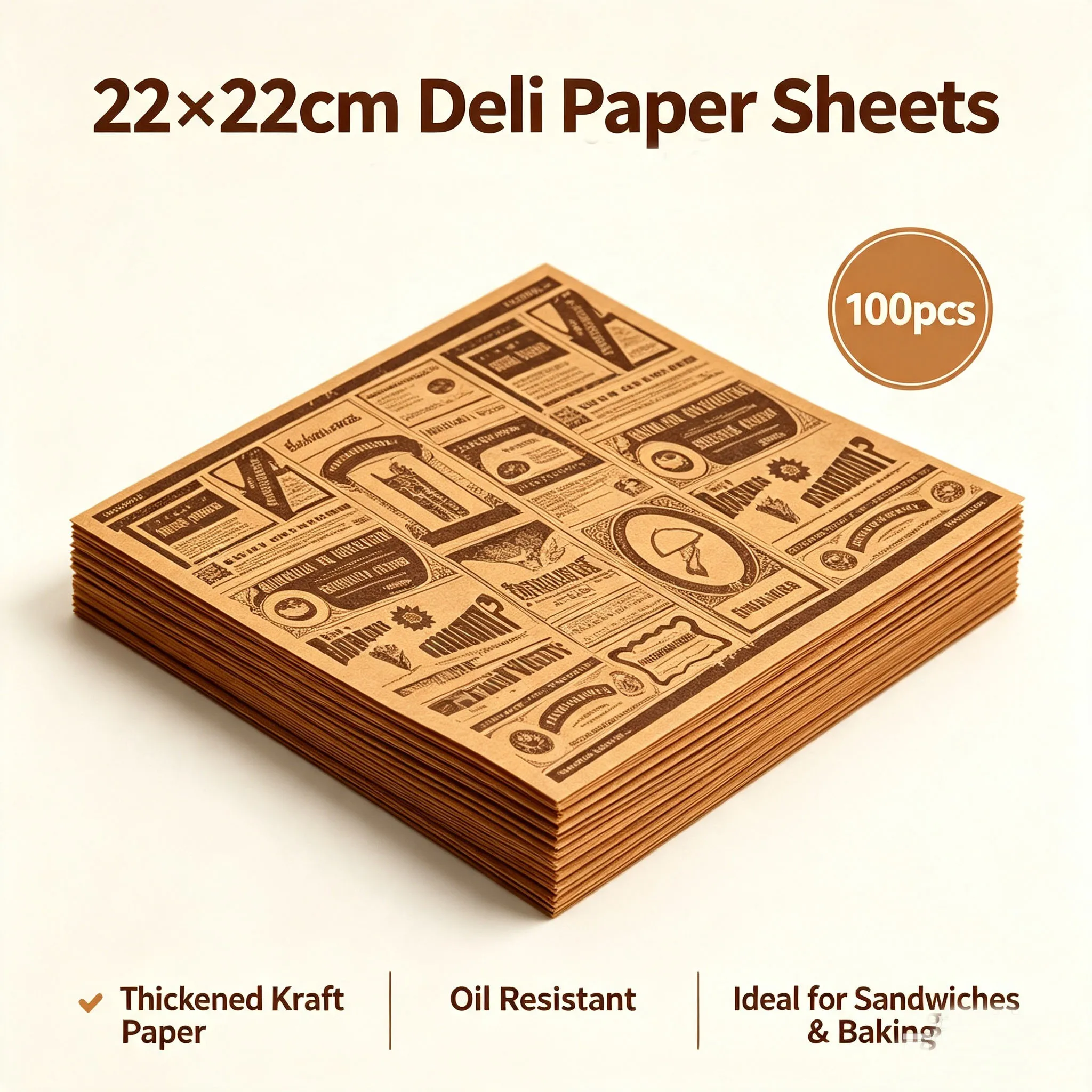 Vintage Newspaper‑Pattern Kraft Oil‑Proof Wrapping Paper, Thickened Baking Paper, Suitable for Hamburgers and Sandwiches