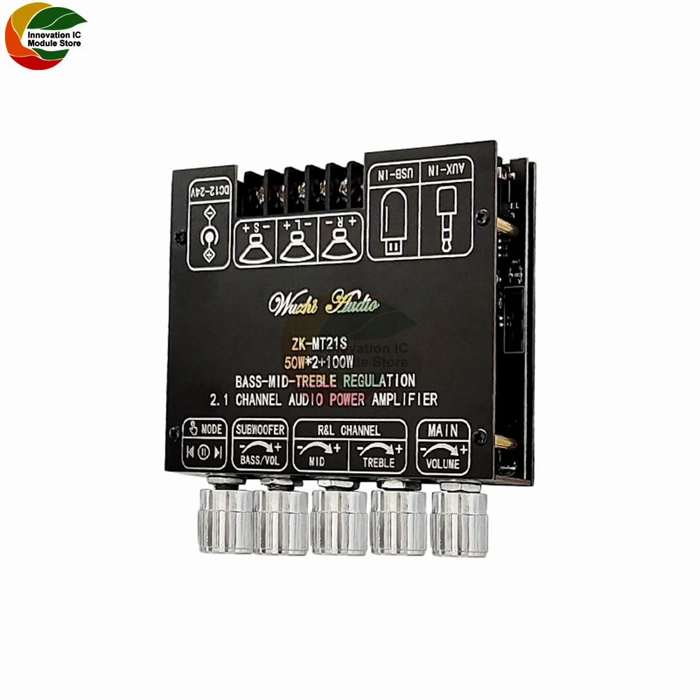 ZK-MT21S TPA3116 2.1 Channel Bluetooth 5.0 Subwoofer Amplifier Board 50WX2+100W Power Audio Stereo Amplifier Board Bass AMP AUX