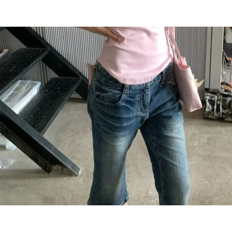 American retro low-rise Spice Girl seven-point jeans women's summer loose design casual pants