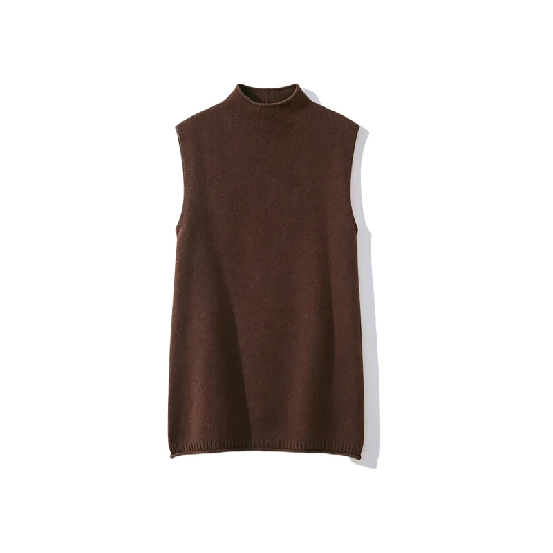 

Women's 100% Merino Wool Sweater Vest Thick Autumn Winter Female Knitted Pullover Length Clothing Tops Cashmere Mock Neck Blouse