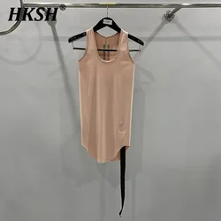 HKSH Spring Summer New Trendy Fashion Casual Solid Color Ribbon Long Tank Tops Tide Chic Fashion Dark Gothic Cotton Vest HK1768