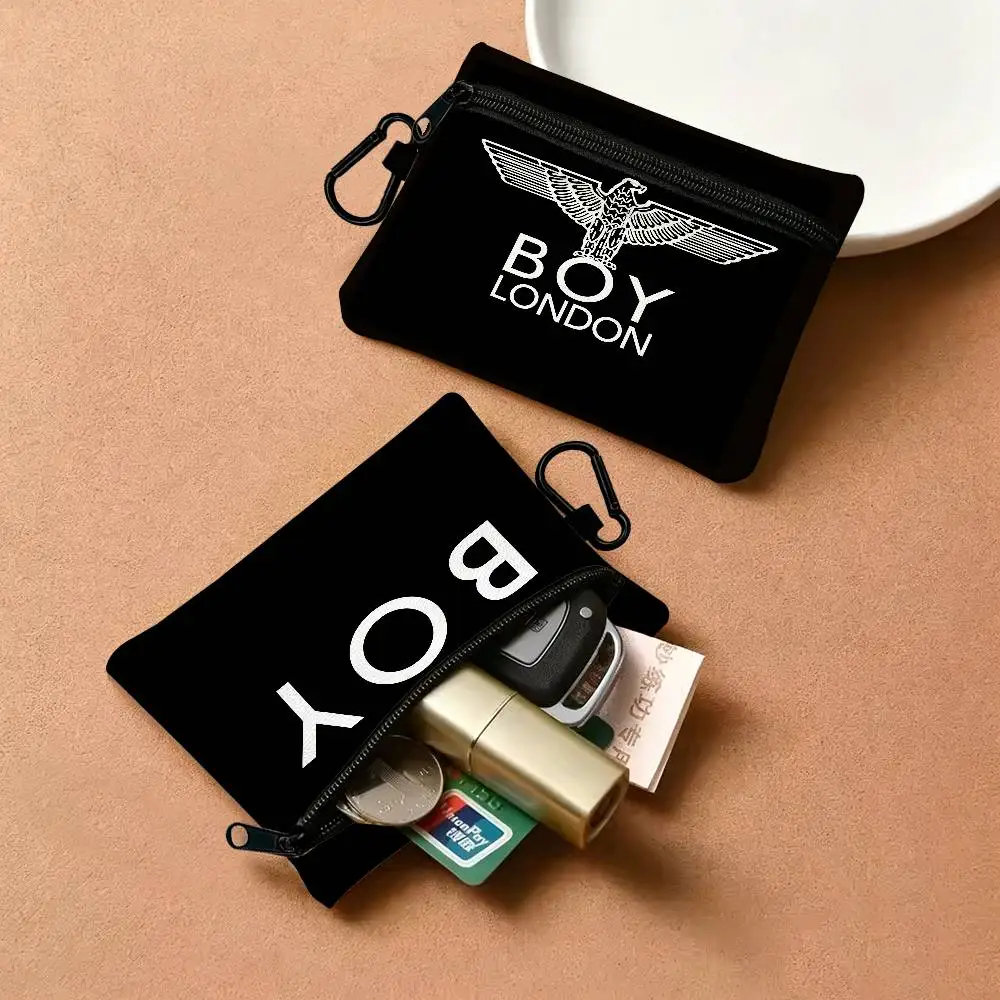 Classic B-Boy L-London Logo Portable Mini Oxford Cloth Coin Purse With Carabiner Hook Zipper Key Card Earphone Storage Wallet