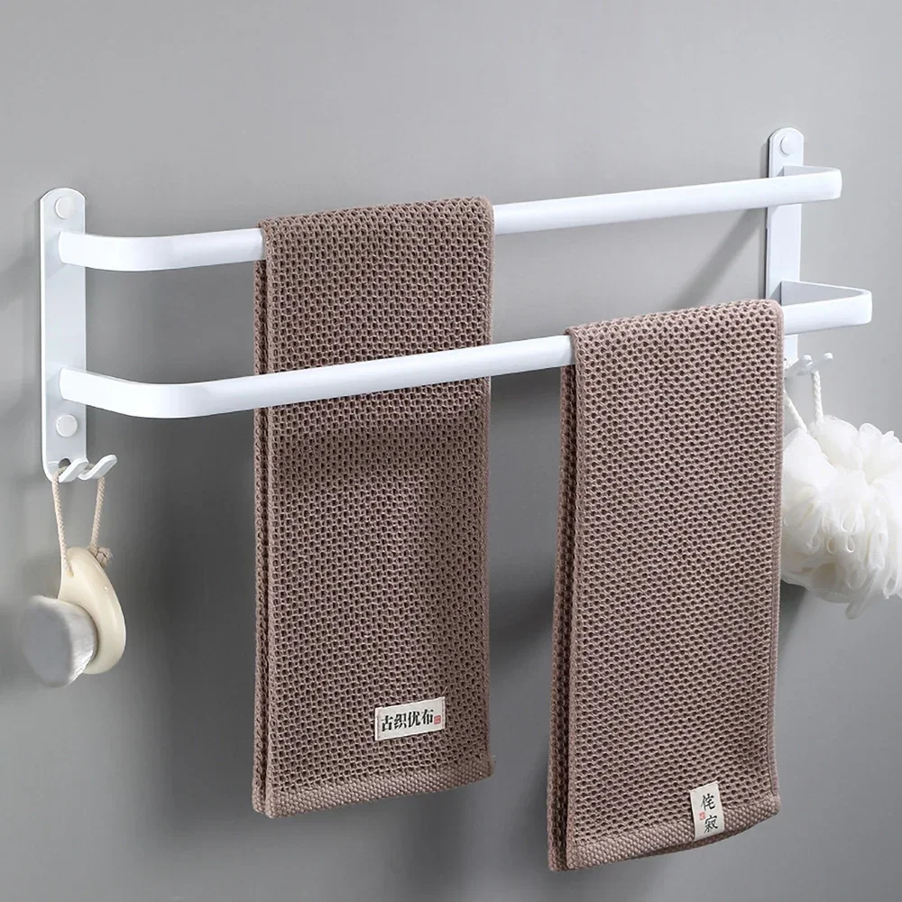 Towel Hanger Rack 30-60cm Shower Bar Storage Wall Holder Organizer Hook Rail White Aluminum Bath Shelf Bathroom Accessories