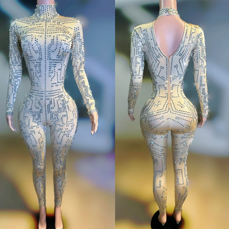 Bar Halloween Nachtclub DJ Rave Outfit Voller Strass Overall Frauen Jazz Kleidung Drag Queen Kostüm Bühne Rave Outfit XS8744