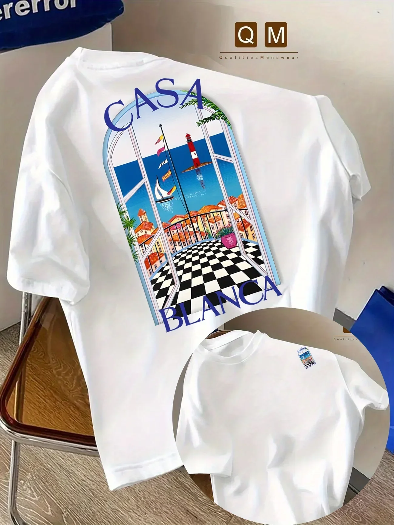 T-shirt en coton avec imprimé d'architecture urbaine marocaine, fontaine de Casablanca, été, pour hommes et femmes, T-shirt de sport et décontracté YTK