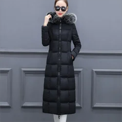 Women Parkas Winter Jacket Fashion Long Fur Collar Cotton Padded Coats 2024 New Warm Hooded Clothes Snow Wear Outwear