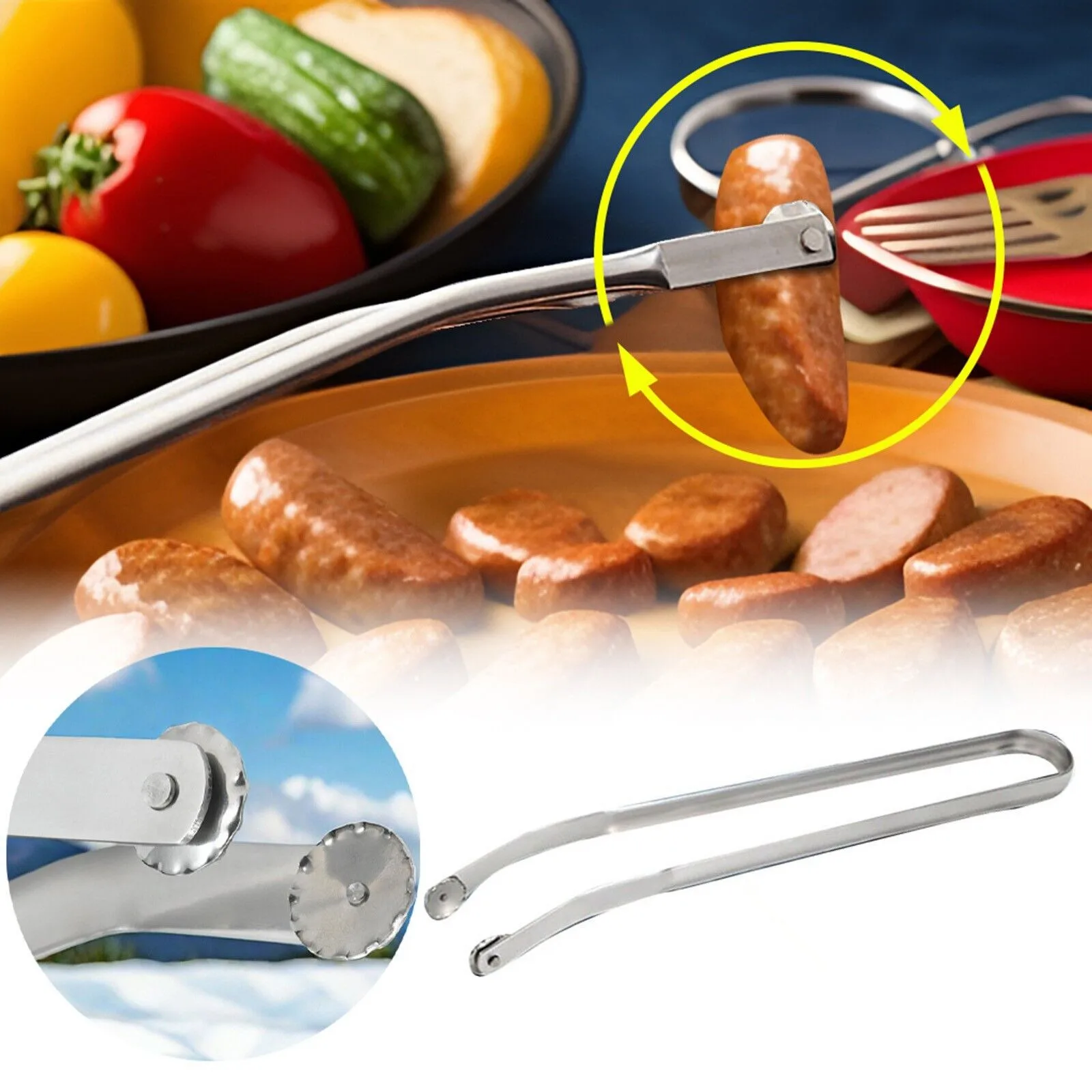 Barbecue Tongs Portable Barbecue Sausage Rotating Pliers For Flipping Sausages