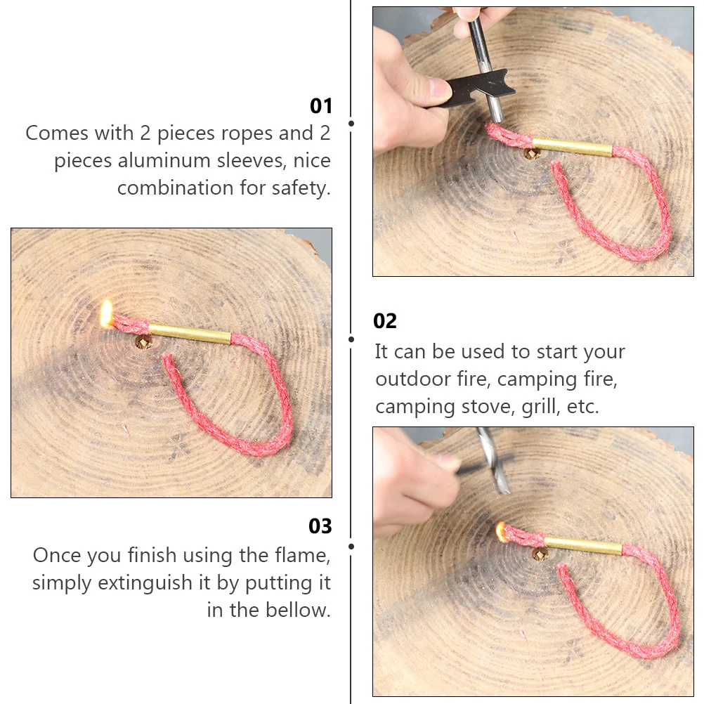 

4pcs Waxed Fire Starter Jute Rope With Aluminum Sleeves For Camping Outdoor Grill Flame Ignition Tool Survival Gear