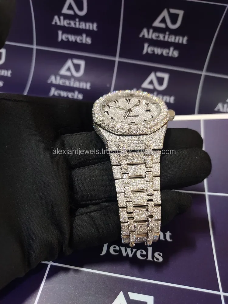 High Quality 41MM Hip Hop Iced Out VVS Clarity Full White Moissanite Diamond Studded Automatic Movement Watch For Unisex Couple