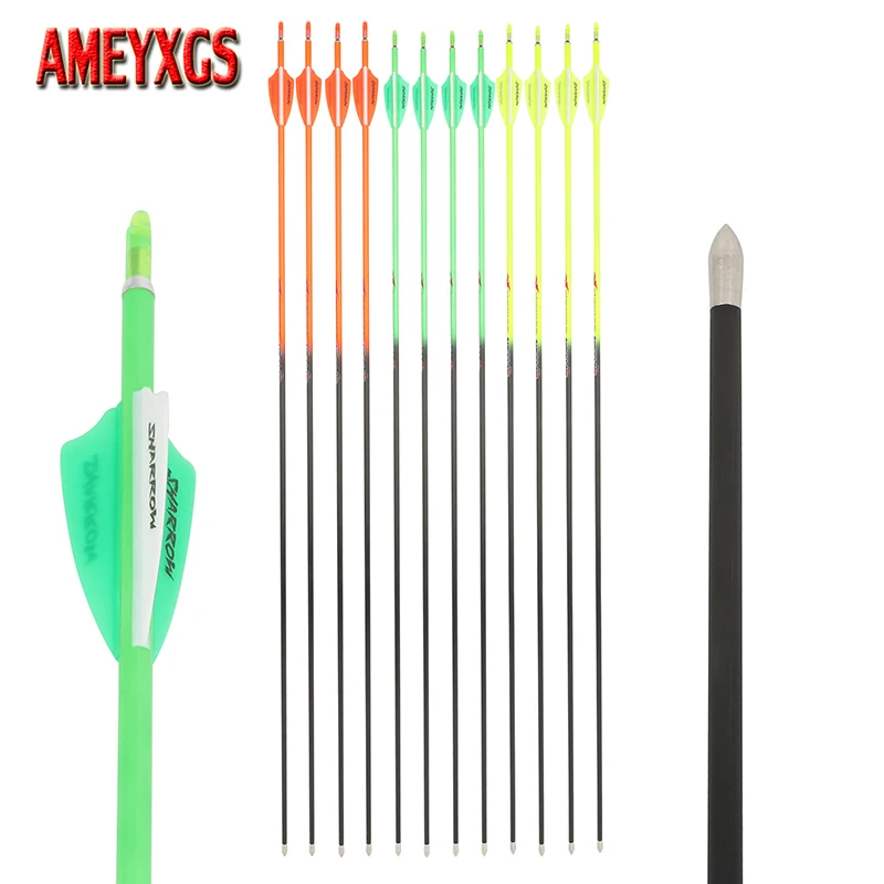 

6/12pcs Archery Arrows 32inch Pure Carbon Shaft ID 4.2mm Spine 400-1000 Rubber Vanes for Recurve Compound Bow Hunting Target