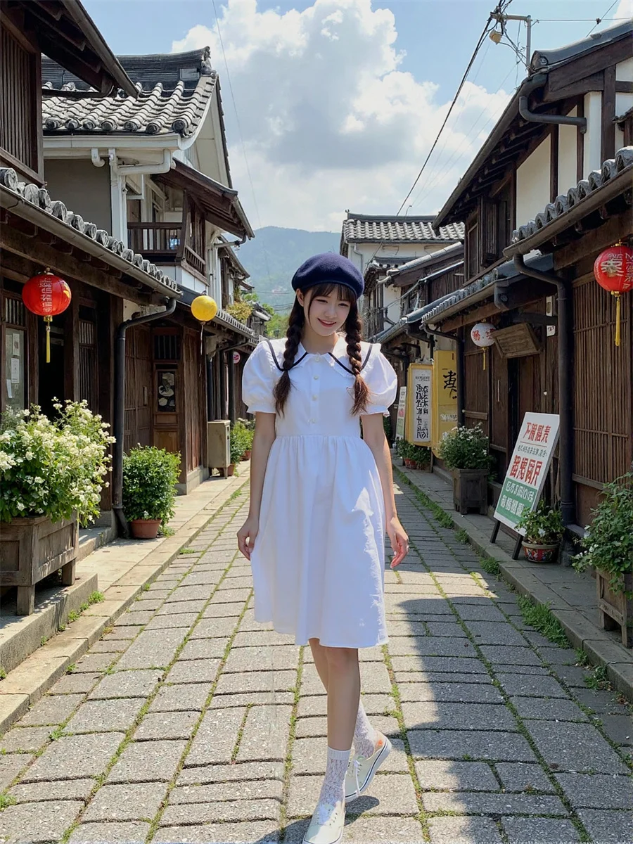 فساتين نسائية غير رسمية على الطراز الياباني من القطن والكتان والبوليستر رايون والحرير والساتان والشيفون والشاش والتول الشبكي نسيج كوبرو مشروط #5