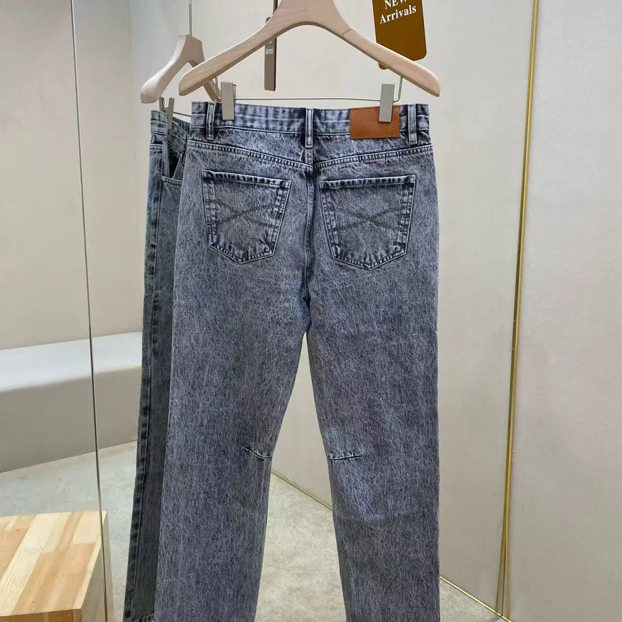 Italian old money style men's casual retro old slim-fitting grey jeans