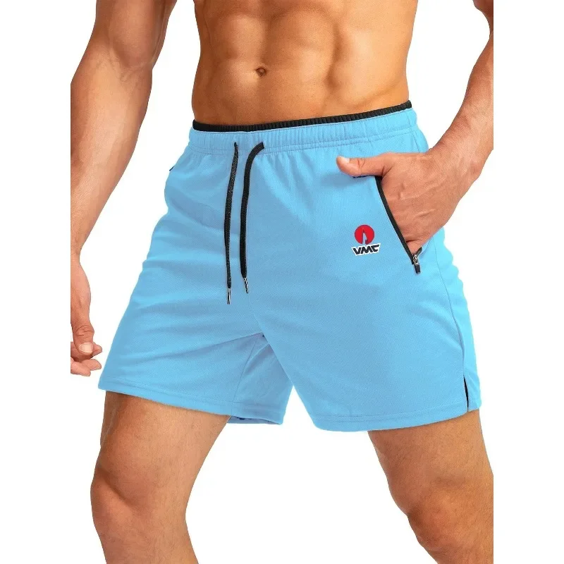 Men's versatile sports shorts with knitted fabric,  waistband, zipper, double-sided pockets, suitable for fitness running and