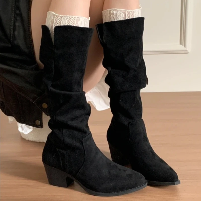

Knee High Women's High Boots Designer Chunky Suede Shoes 2025 New Pumps Winter Boots Trend Goth Knee High Fashion Mujer Botas