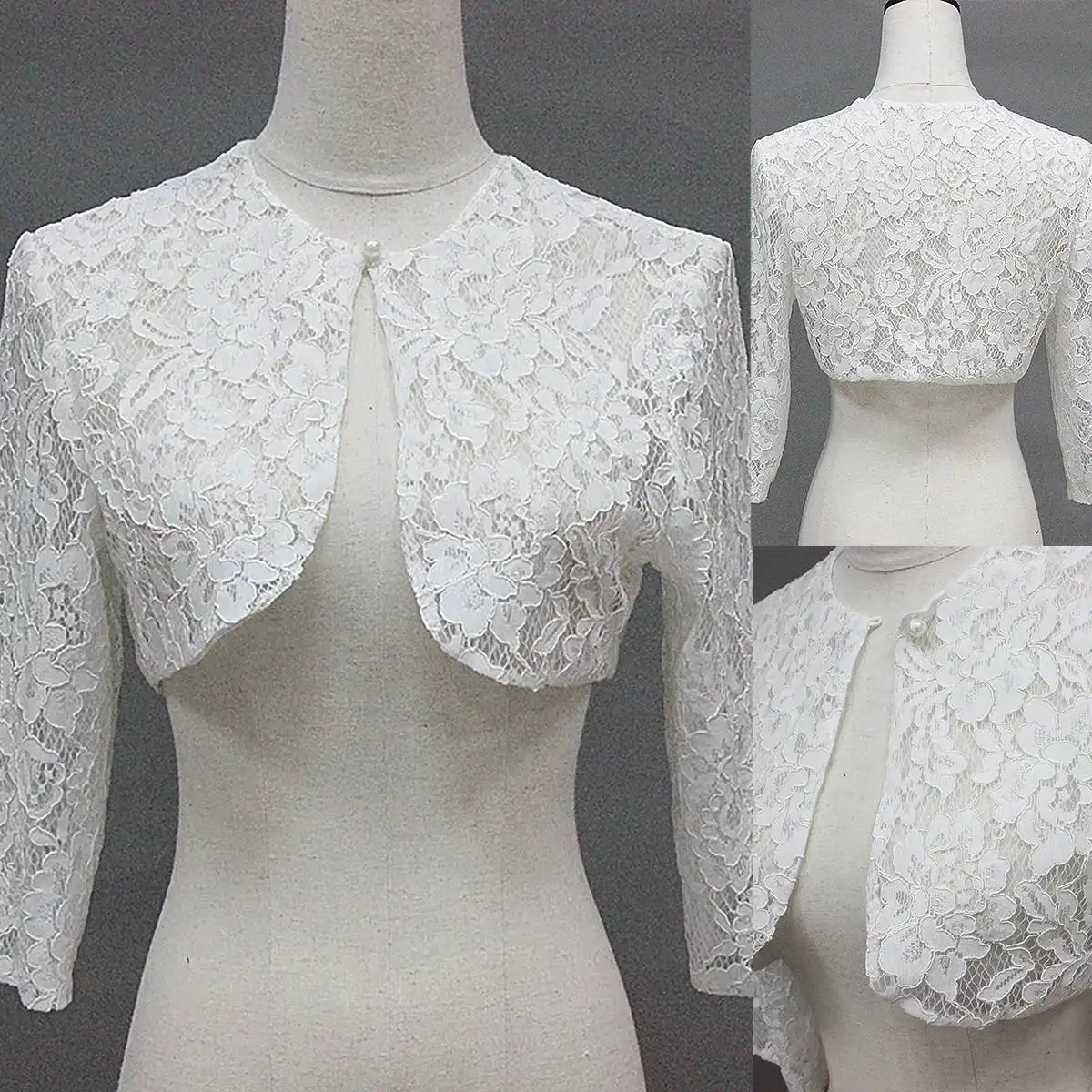 Wraps & Jackets Women Lace Bolero Wedding Short Scoop Neckline Appliqued Edge Bridal Jacket