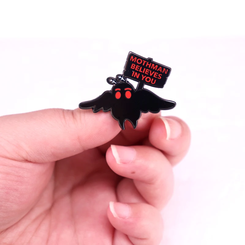 Mothmans Believes in You Enamel Pin Kawaii Cryptid Halloween Badge Spooky Brooch Jewelry Gift