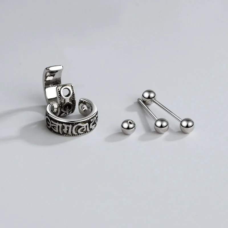 Vintage six character truth Earrings Trendy Men\'s Jewelry Personality Cold Thai Silver Earring Boy\'s Literary Earrings KOFSAC